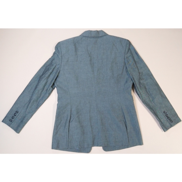 Ann Taylor Linen Light Weight Blue Single Breasted Tailored Petite Blazer - Picture 2 of 9